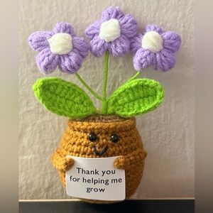 Crochet Flower Pot with Purple Flowers